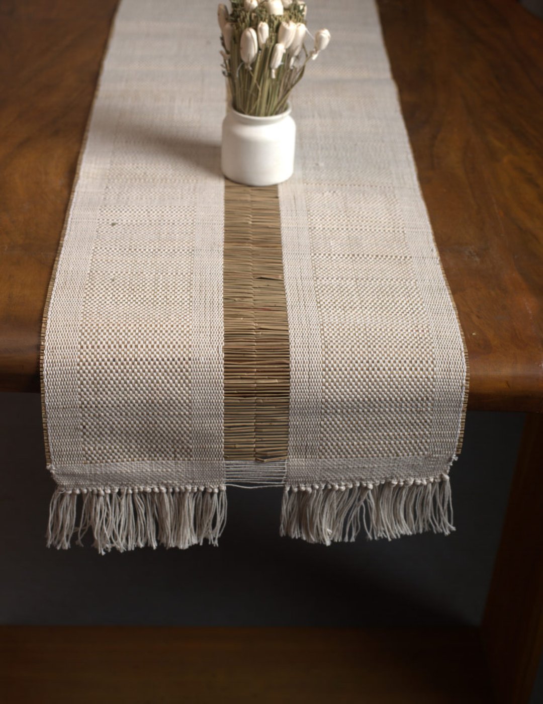 Handmade Madhurkatti Table Runner - White - Kadam Haat