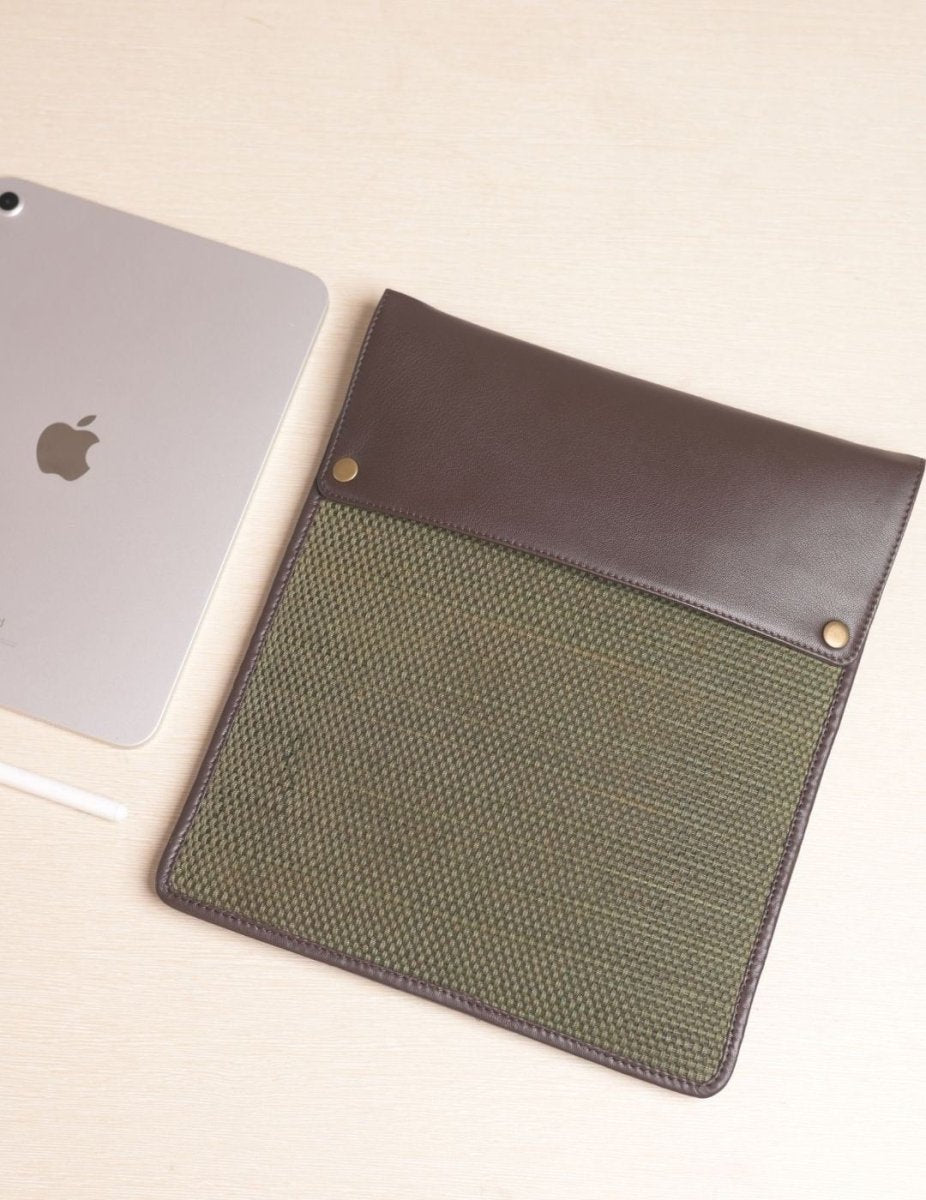 Handmade Madurkathi iPad Sleeve 11” - Olive Green - Kadam Haat