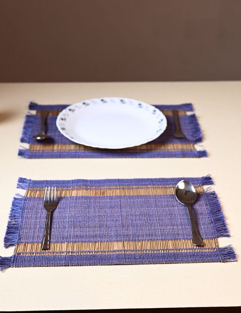 Handmade Madurkathi Table Mat - Blueberry - Kadam Haat