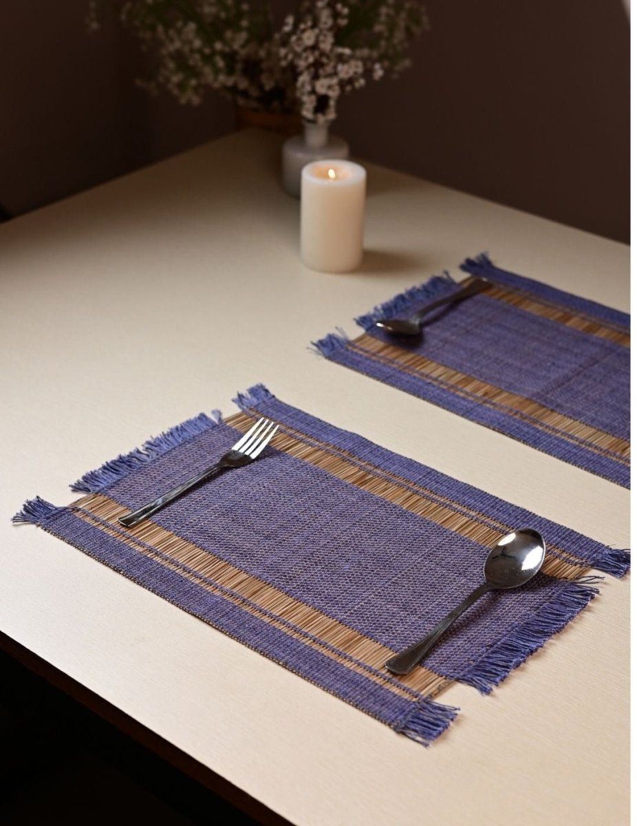 Handmade Madurkathi Table Mat - Blueberry - Kadam Haat
