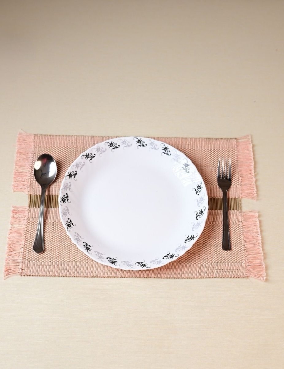 Handmade Madurkathi Table Mat - Blush Pink - Kadam Haat