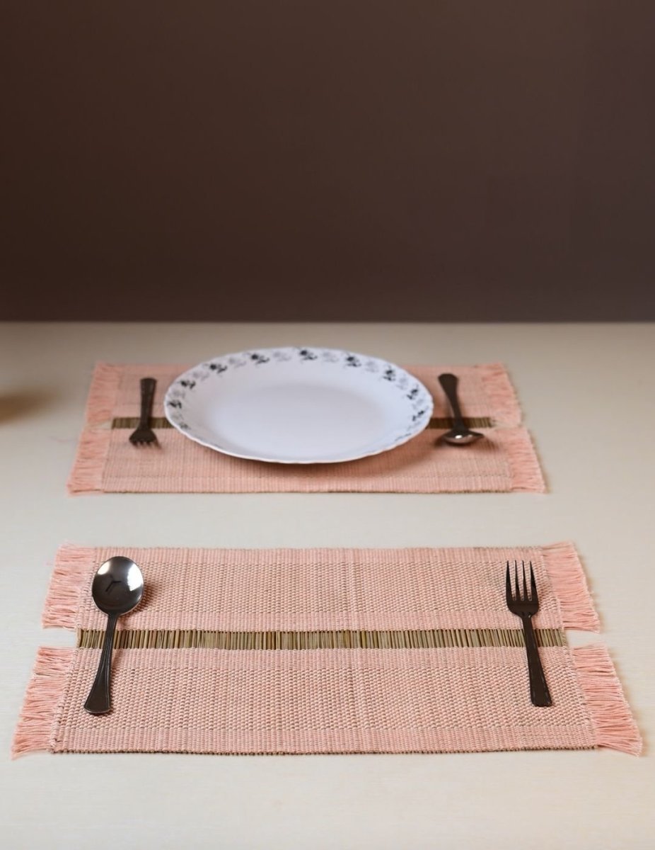 Handmade Madurkathi Table Mat - Blush Pink - Kadam Haat