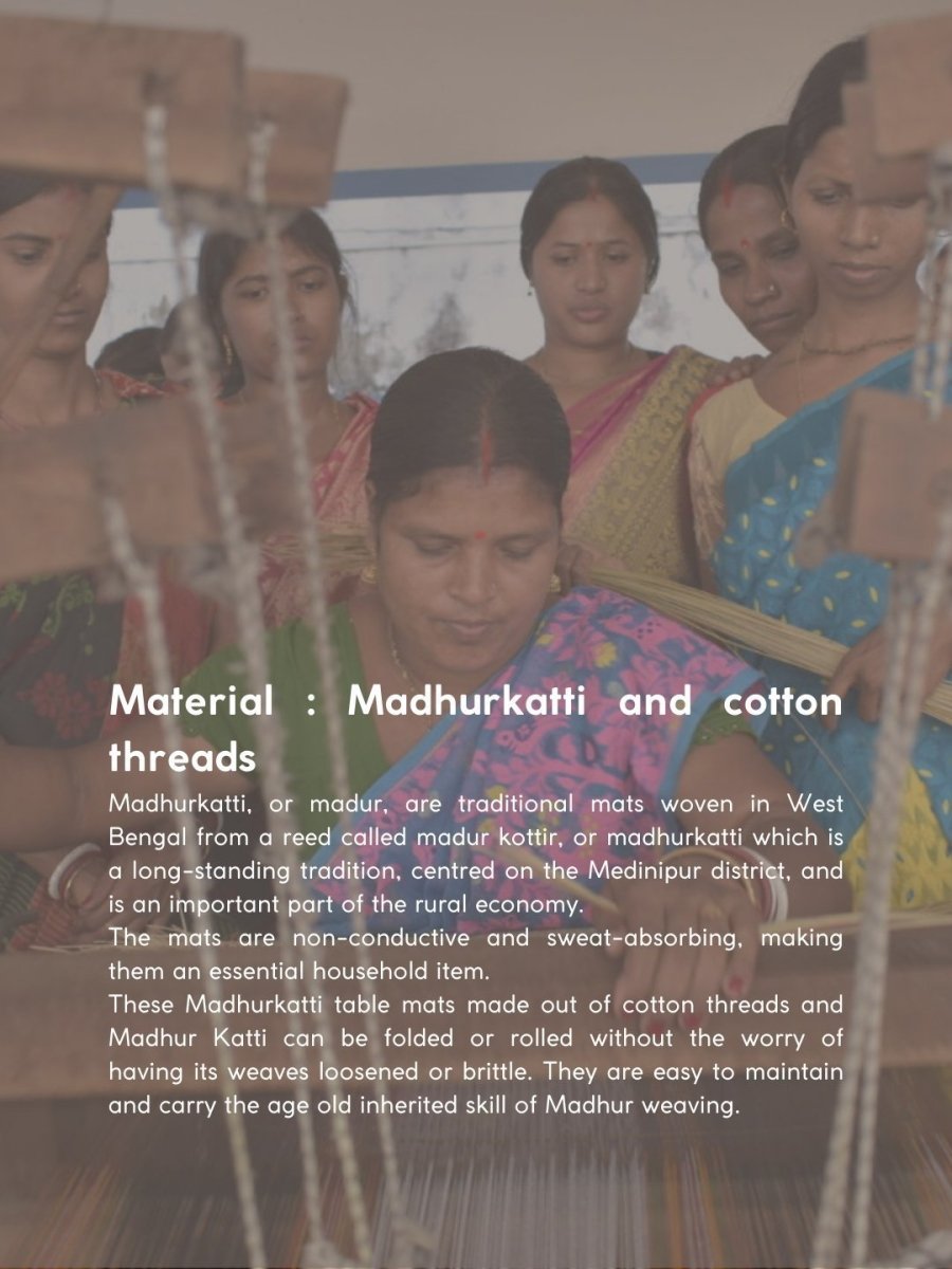 Handmade Madurkathi Table Mat - Grey - Kadam Haat