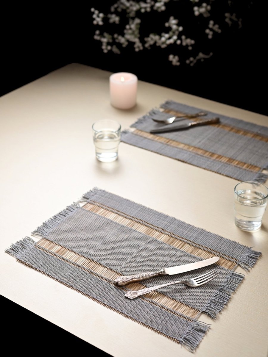 Handmade Madurkathi Table Mat - Grey - Kadam Haat