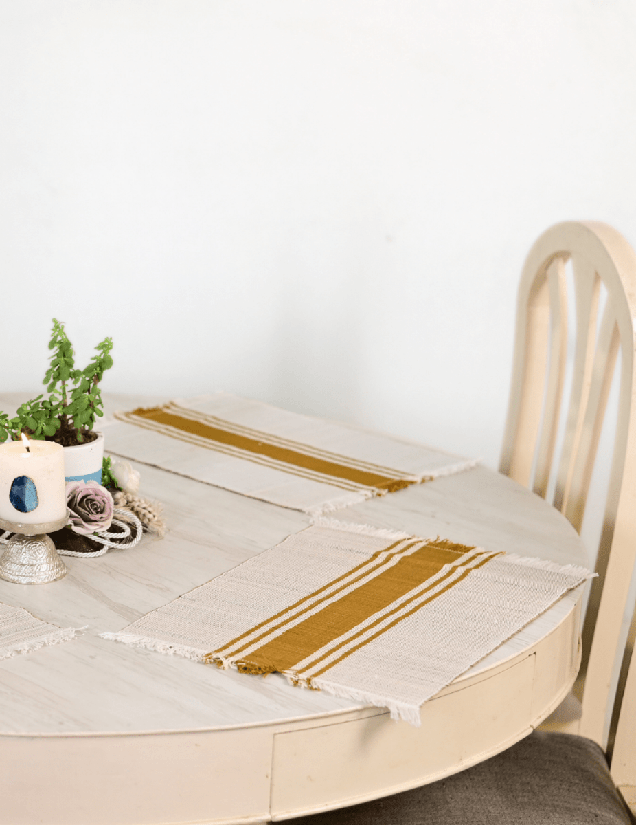 Handmade Madurkathi Table Mat - Mustard - Kadam Haat
