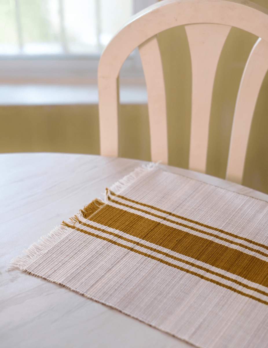 Handmade Madurkathi Table Mat - Mustard - Kadam Haat