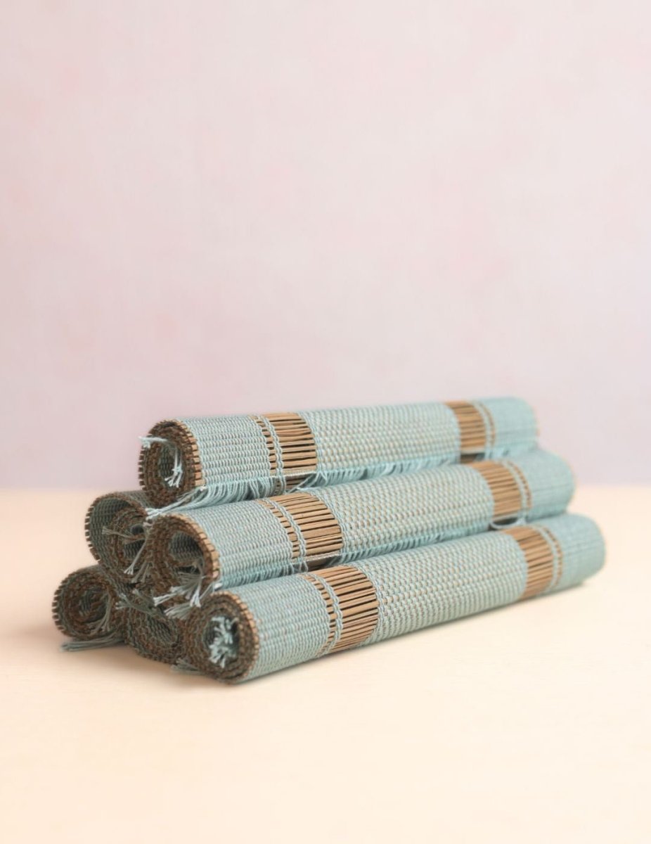 Handmade Madurkathi Table Mat - Sage Green - Kadam Haat