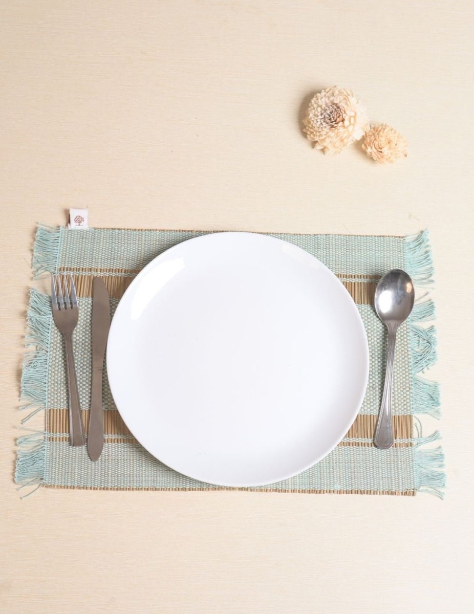 Handmade Madurkathi Table Mat - Sage Green - Kadam Haat