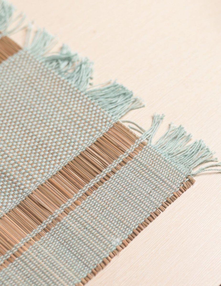 Handmade Madurkathi Table Mat - Sage Green - Kadam Haat