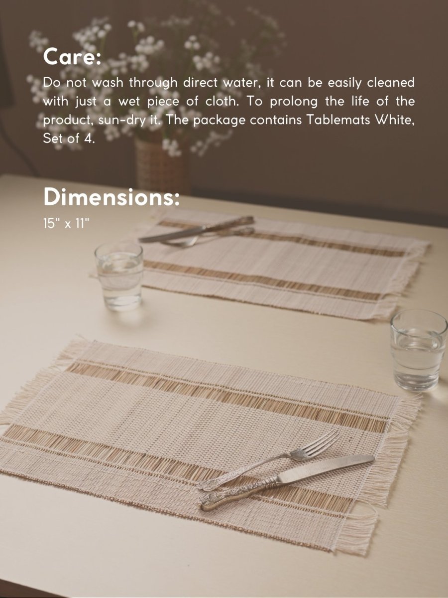 Handmade Madurkathi Table Mat - White - Kadam Haat