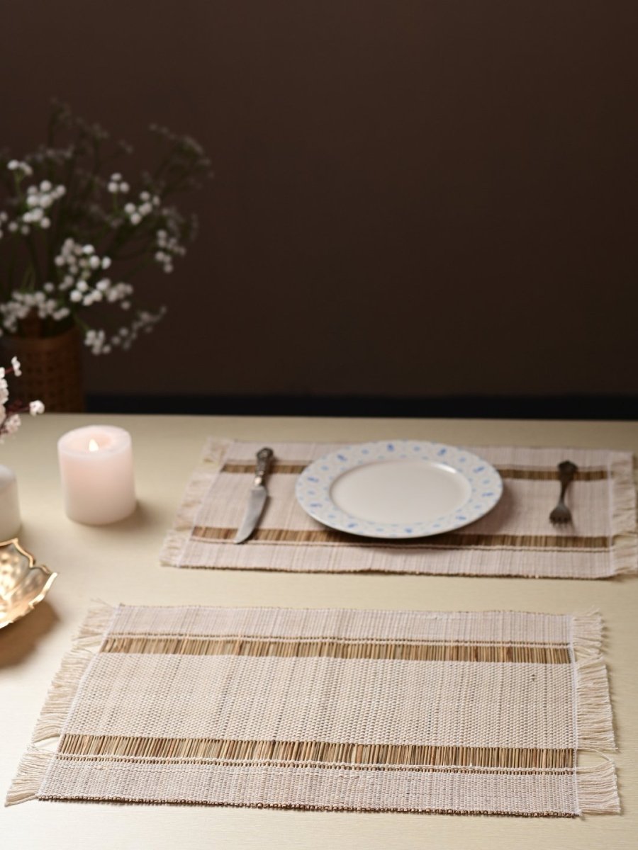 Handmade Madurkathi Table Mat - White - Kadam Haat