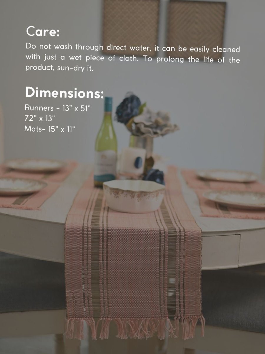 Handmade Madurkathi Table Runner and Mat Combo - Blush Pink - Kadam Haat