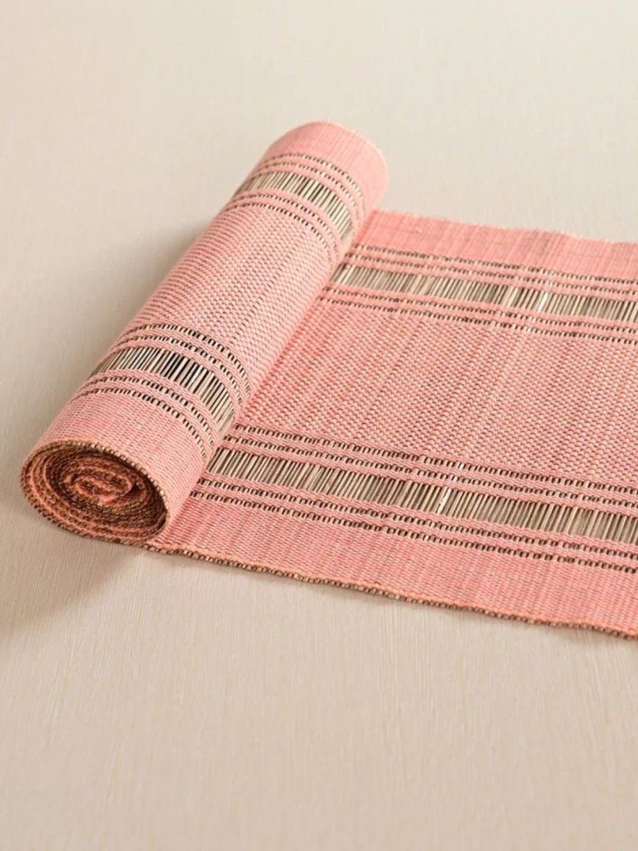 Handmade Madurkathi Table Runner and Mat Combo - Blush Pink - Kadam Haat