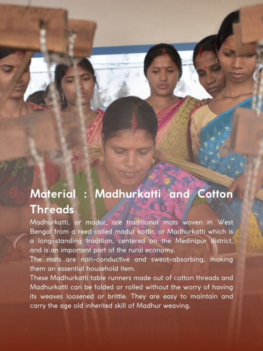 Handmade Madurkathi Table Runner - Apple Red - Kadam Haat