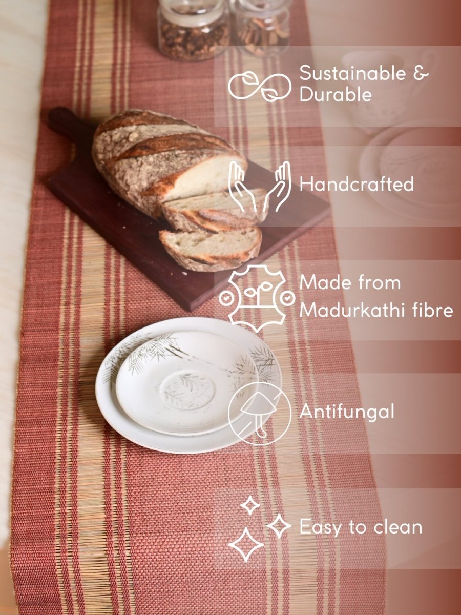 Handmade Madurkathi Table Runner - Apple Red - Kadam Haat