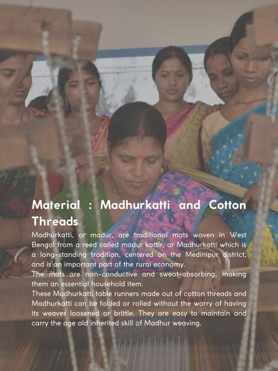 Handmade Madurkathi Table Runner - Blue Berry - Kadam Haat