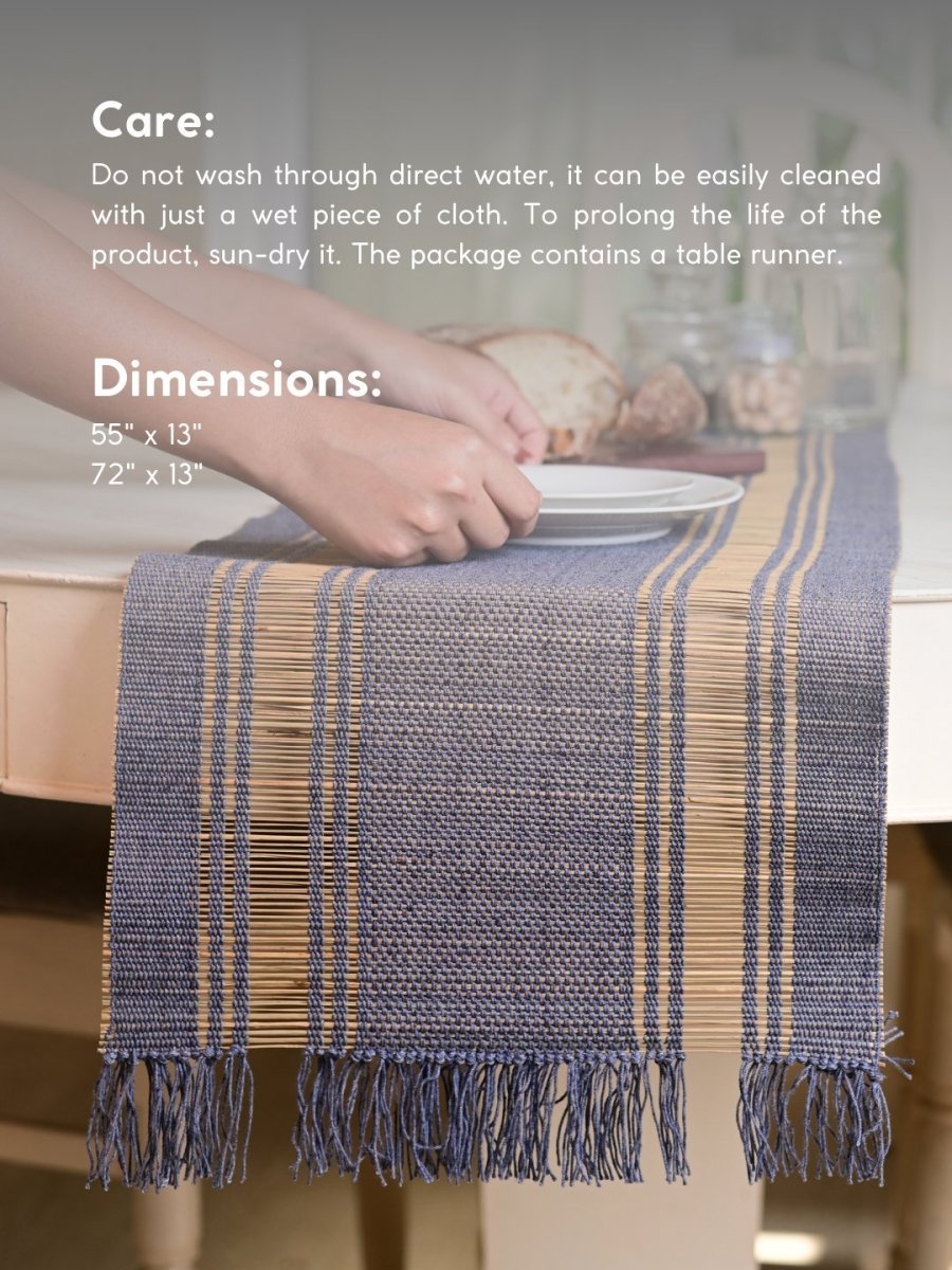 Handmade Madurkathi Table Runner - Blue Berry - Kadam Haat