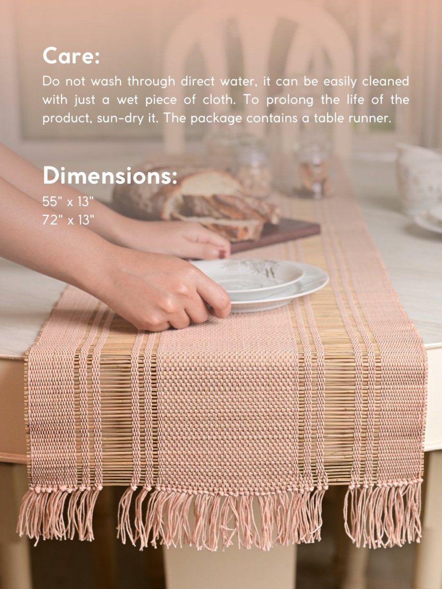 Handmade Madurkathi Table Runner - Blush Pink - Kadam Haat