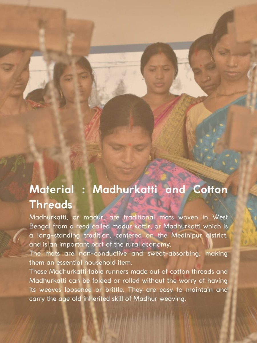 Handmade Madurkathi Table Runner - Blush Pink - Kadam Haat