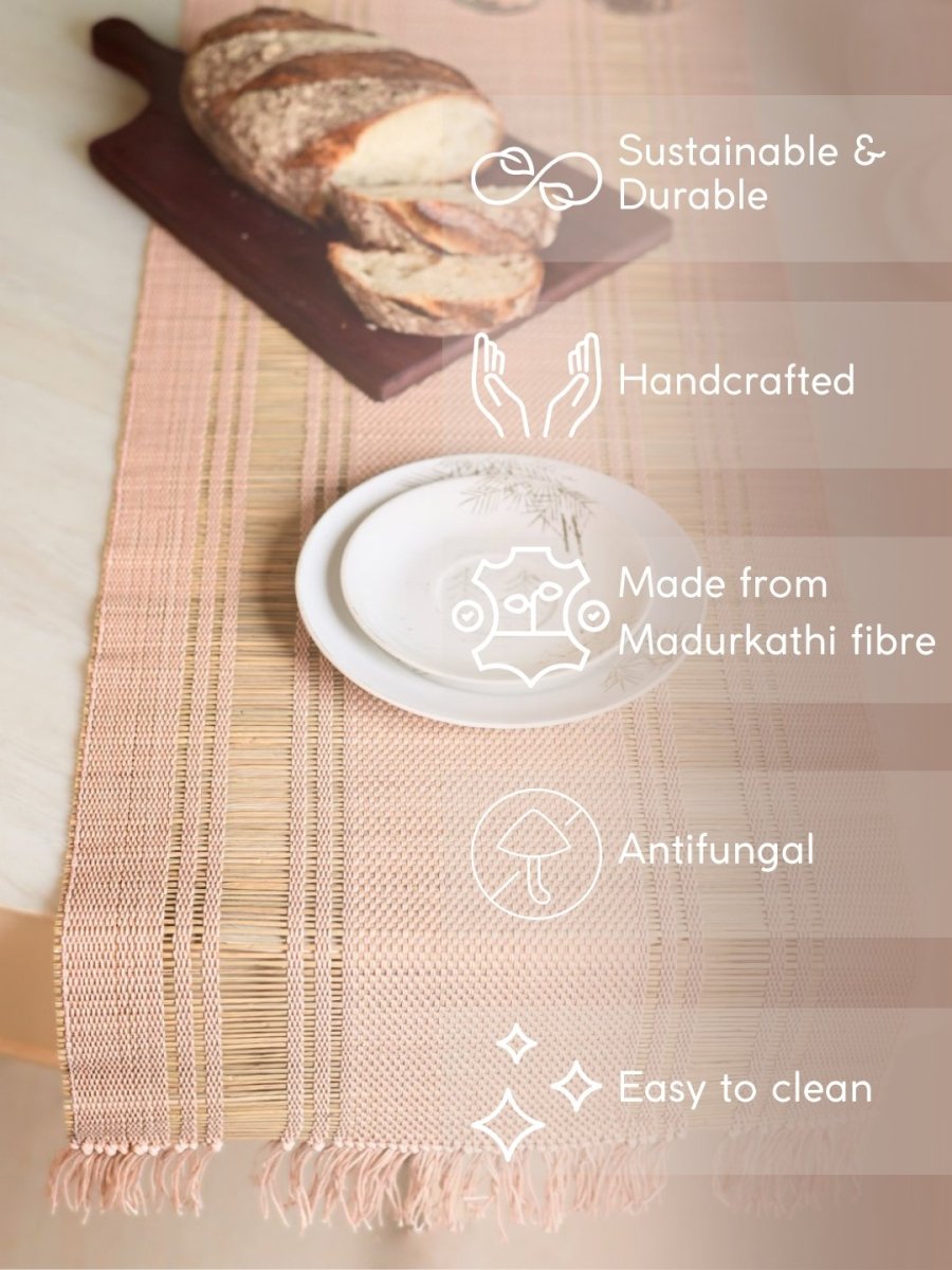 Handmade Madurkathi Table Runner - Blush Pink - Kadam Haat