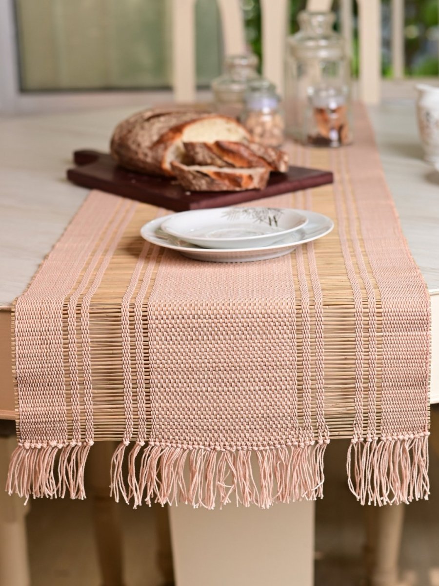 Handmade Madurkathi Table Runner - Blush Pink - Kadam Haat