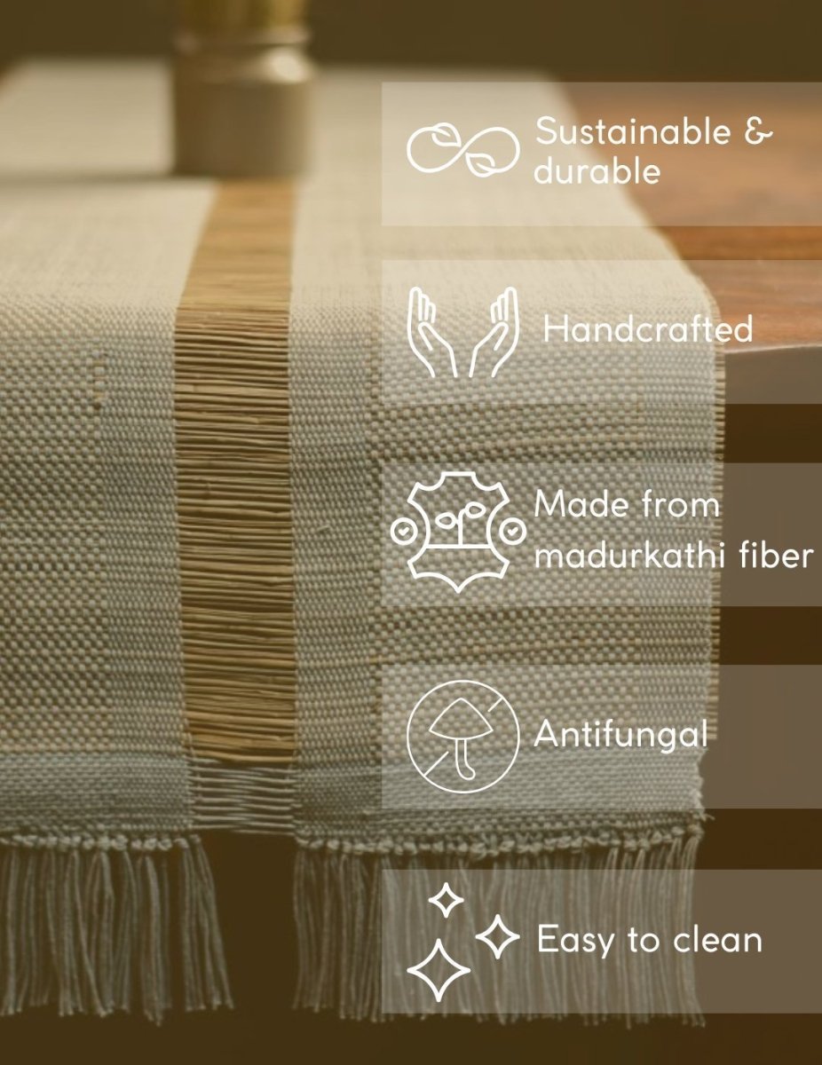 Handmade Madurkathi Table Runner - Grey - Kadam Haat