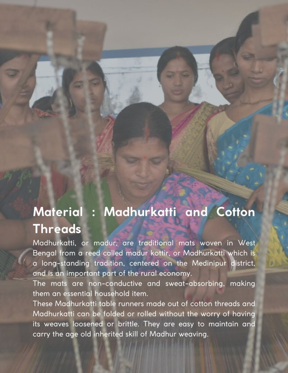 Handmade Madurkathi Table Runner - Grey - Kadam Haat