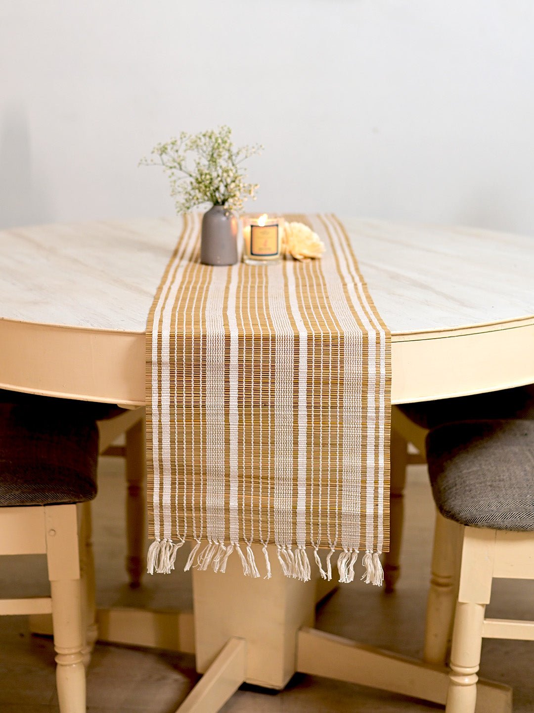 Handmade Madurkathi Table Runner - Ivory Reed - Kadam Haat