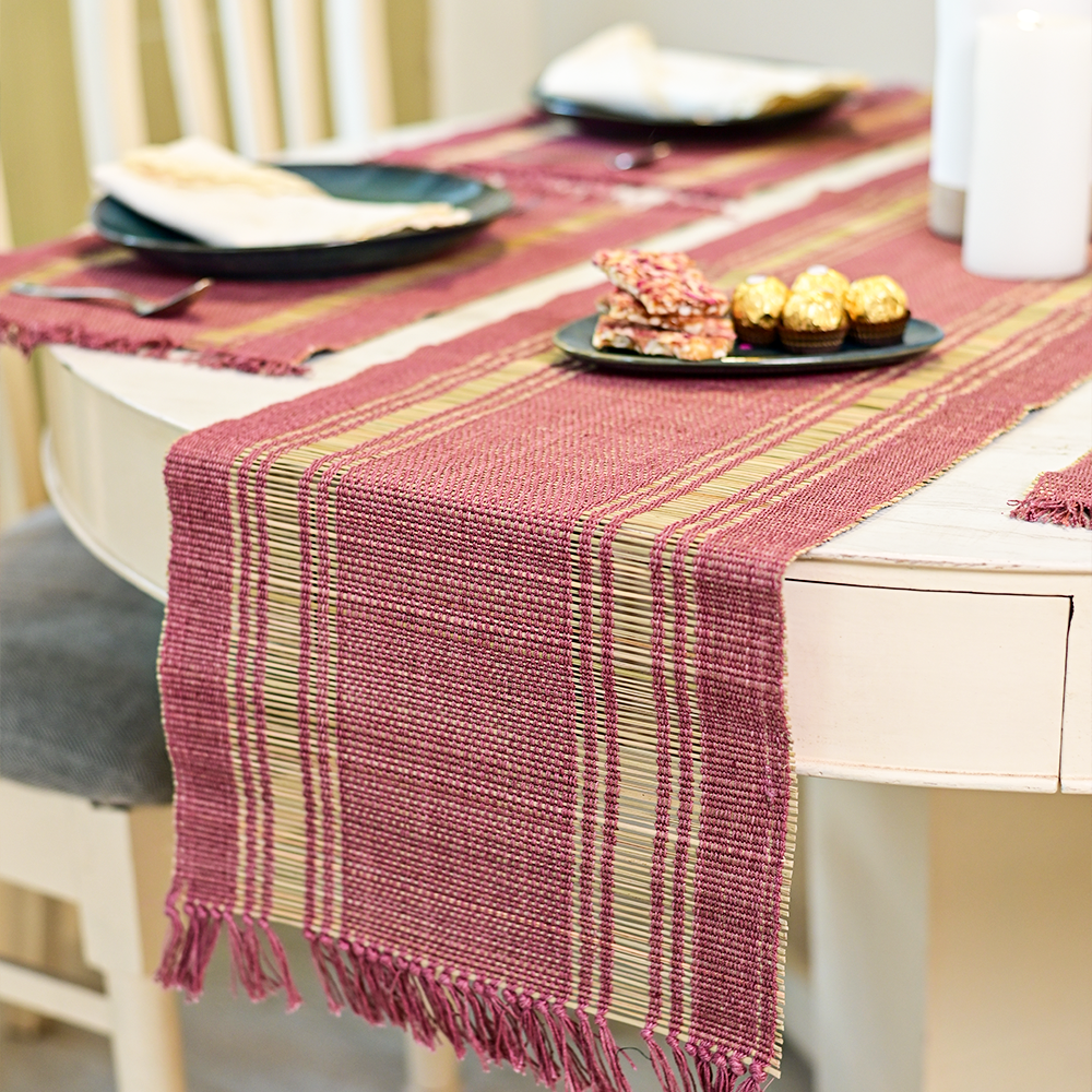 Handmade Madurkathi Table Runner - Lavender Bliss - Kadam Haat