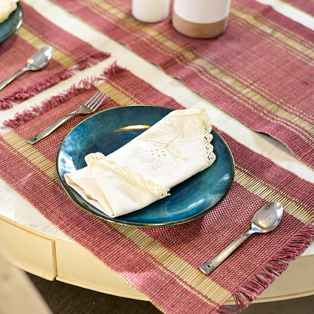 Handmade Madurkathi Table Runner - Lavender Bliss - Kadam Haat