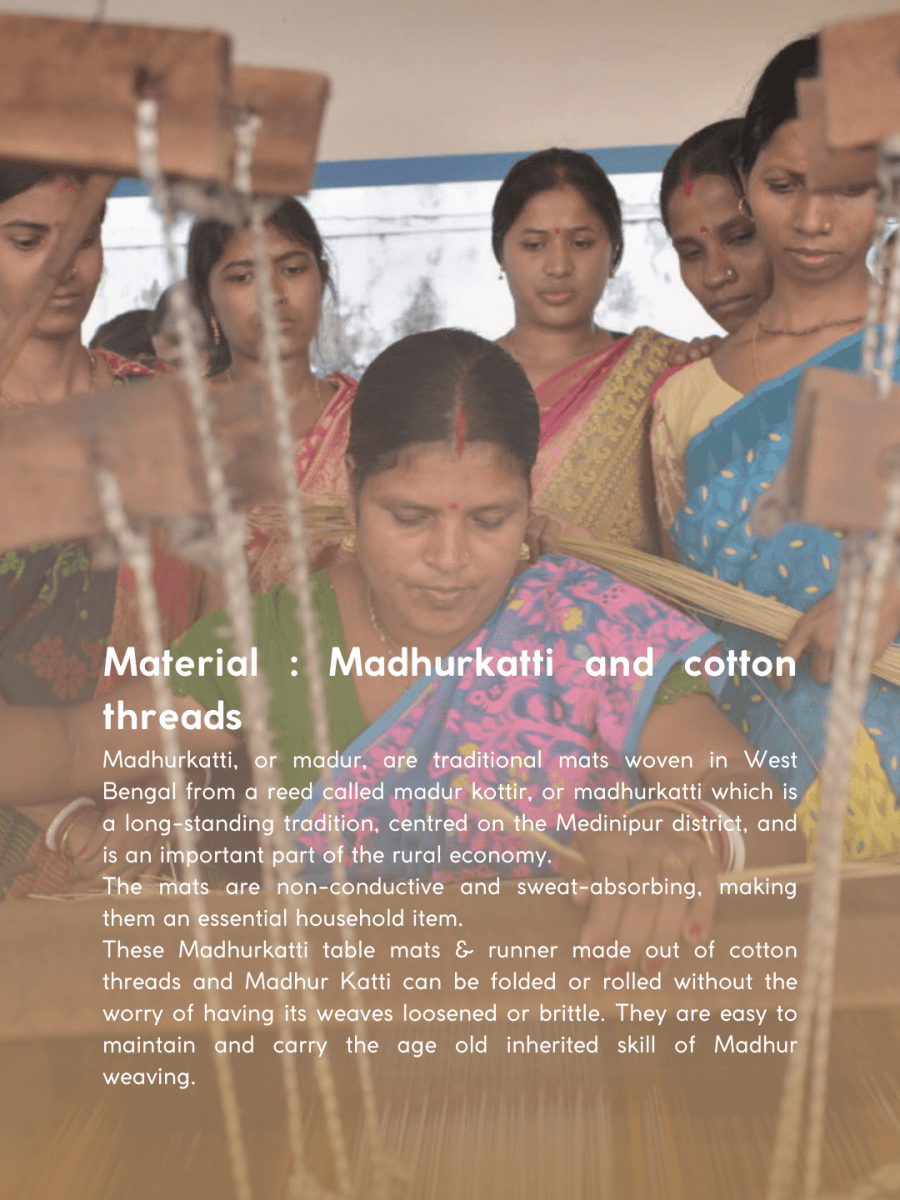 Handmade Madurkathi Table Runner & Mat with Zari - Kadam Haat