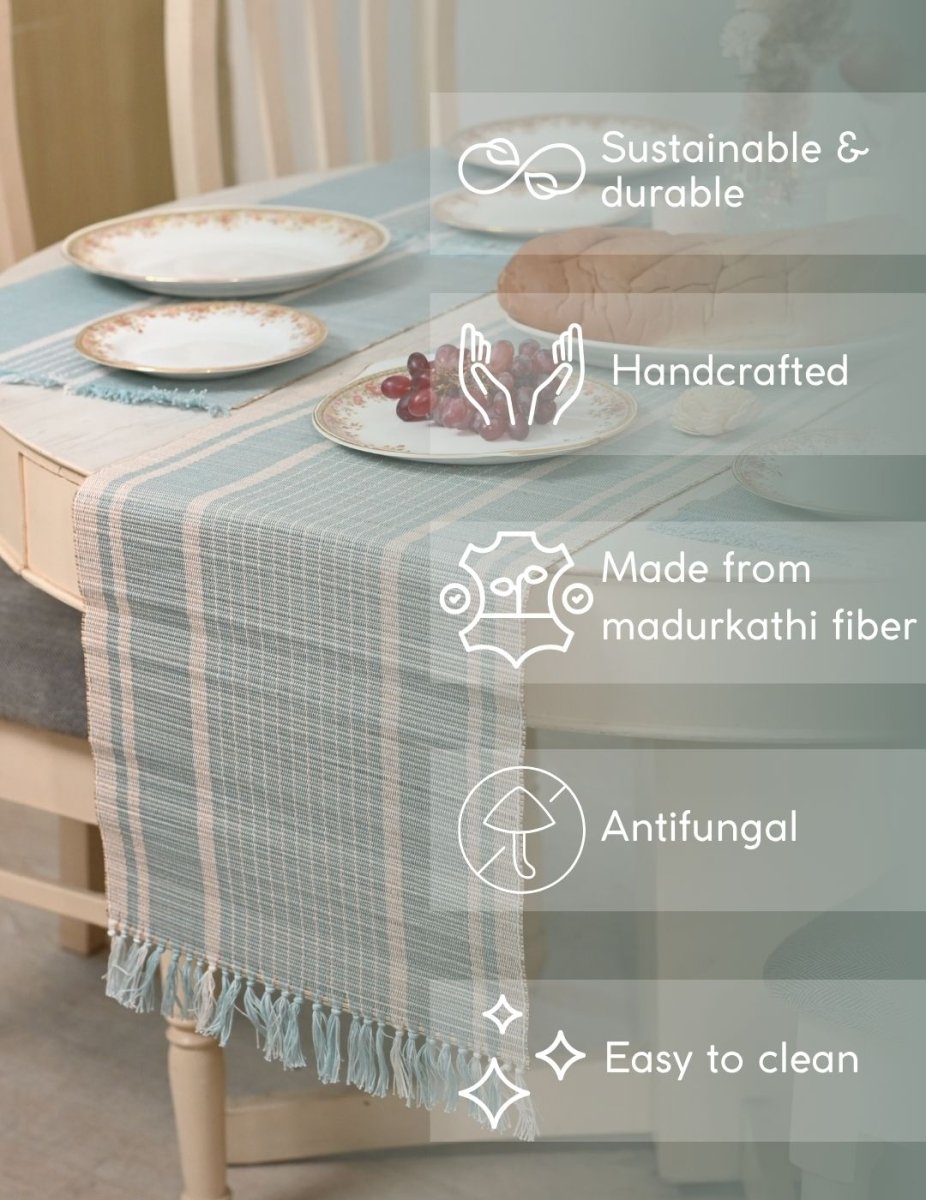 Handmade Madurkathi Table Runner - Morning Sage - Kadam Haat