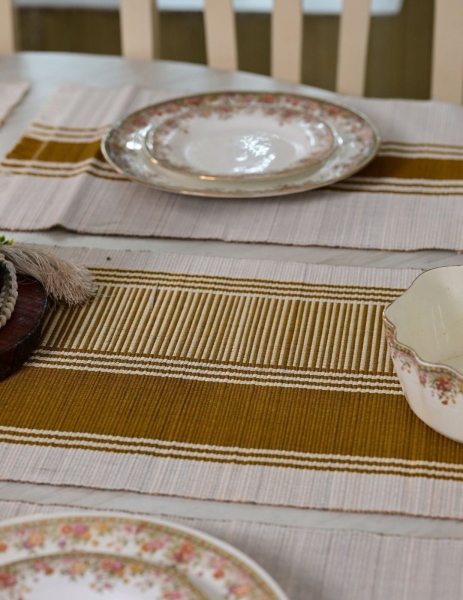 Handmade Madurkathi Table Runner - Mustard - Kadam Haat