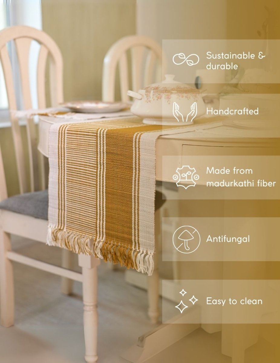 Handmade Madurkathi Table Runner - Mustard - Kadam Haat