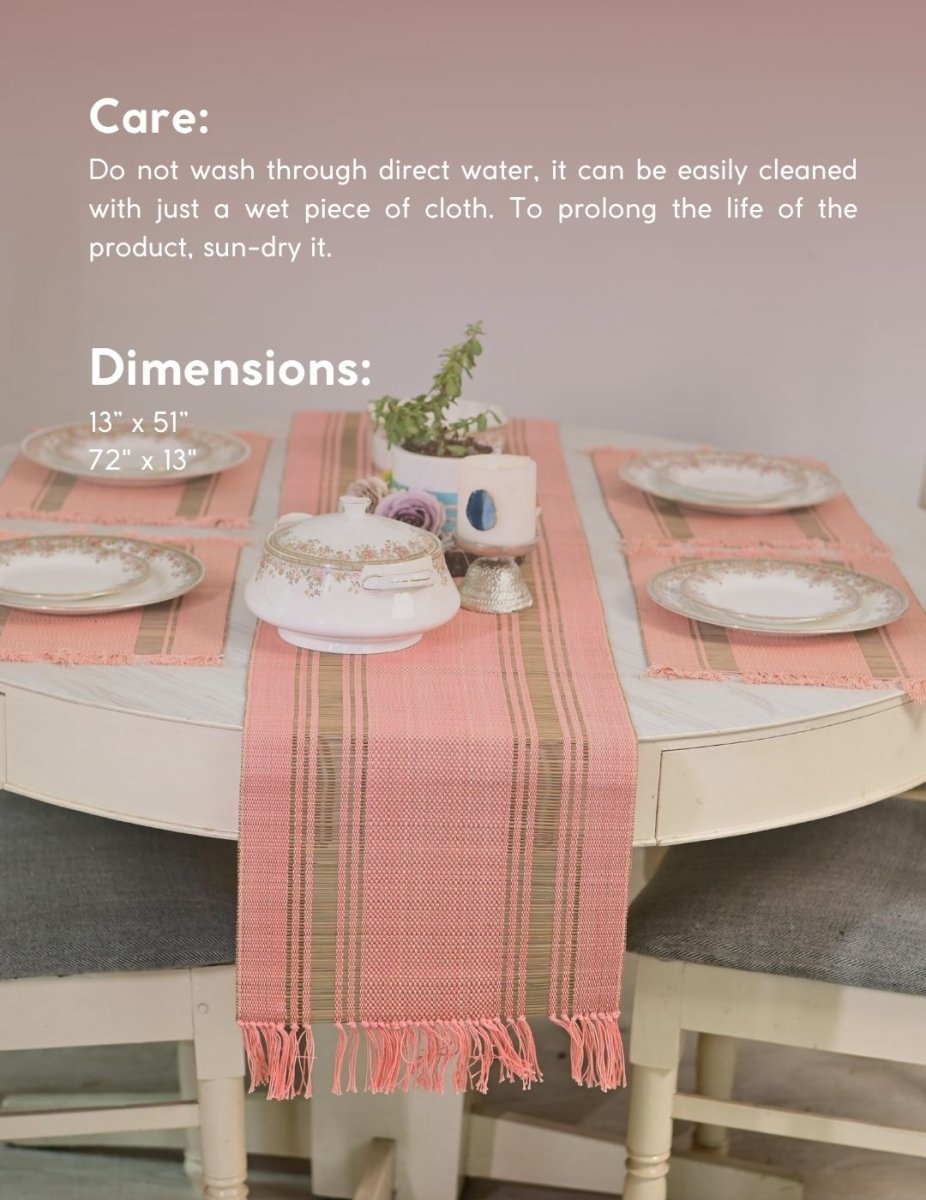 Handmade Madurkathi Table Runner - Peach - Kadam Haat