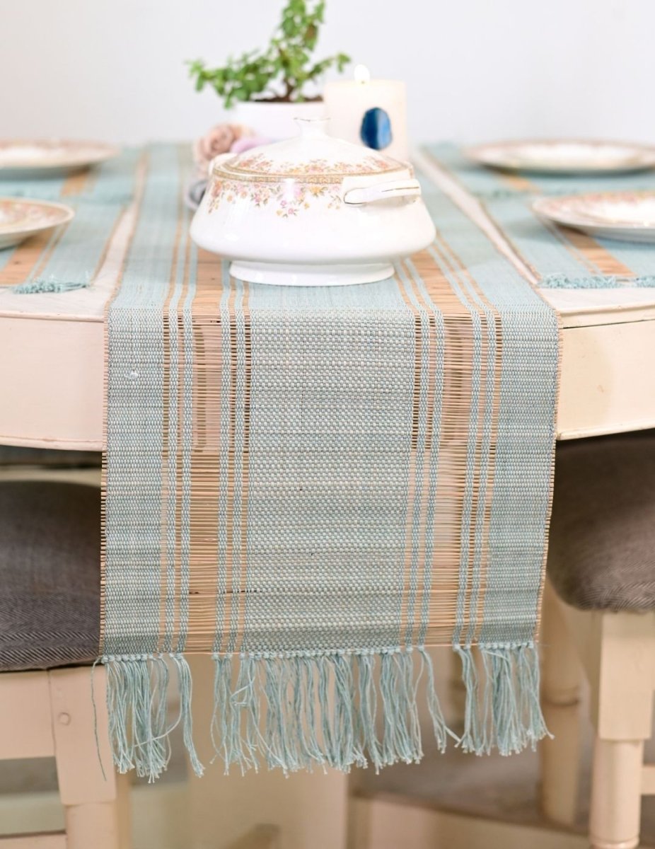 Handmade Madurkathi Table Runner - Sage Green - Kadam Haat