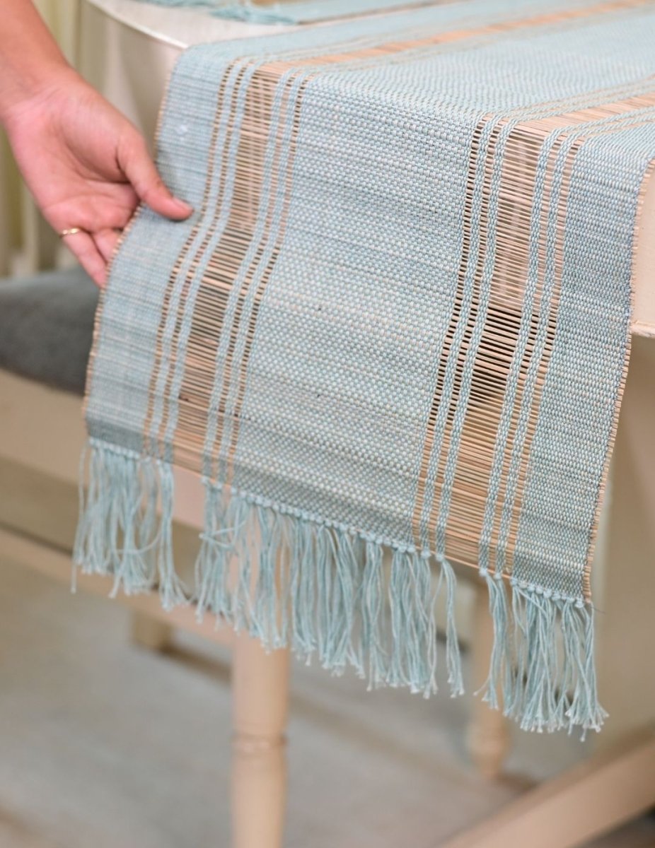 Handmade Madurkathi Table Runner - Sage Green - Kadam Haat