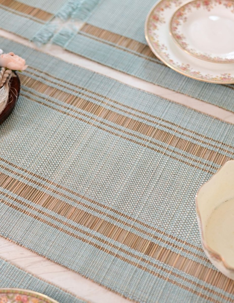 Handmade Madurkathi Table Runner - Sage Green - Kadam Haat