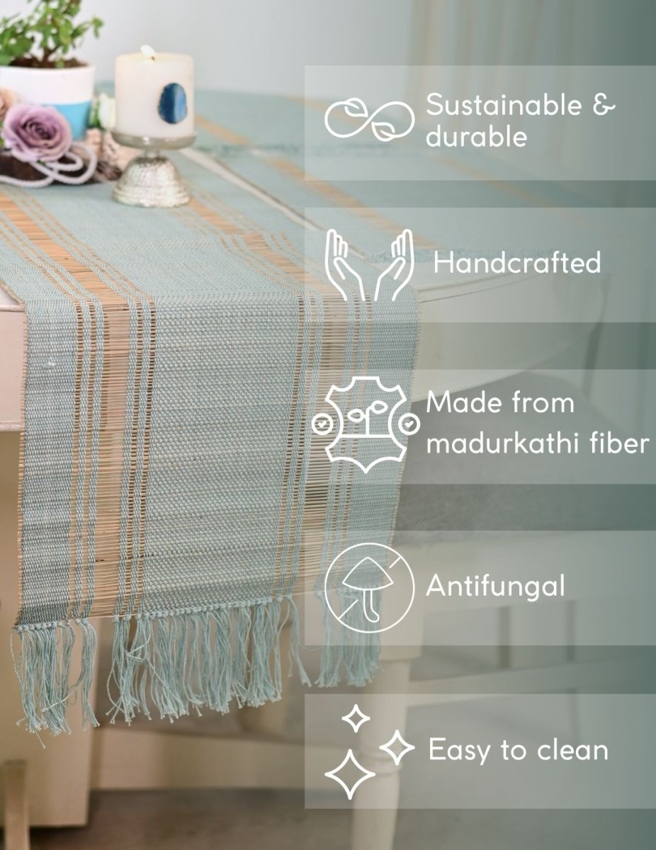 Handmade Madurkathi Table Runner - Sage Green - Kadam Haat