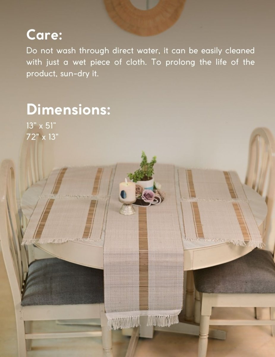 Handmade Madurkathi Table Runner - White - Kadam Haat