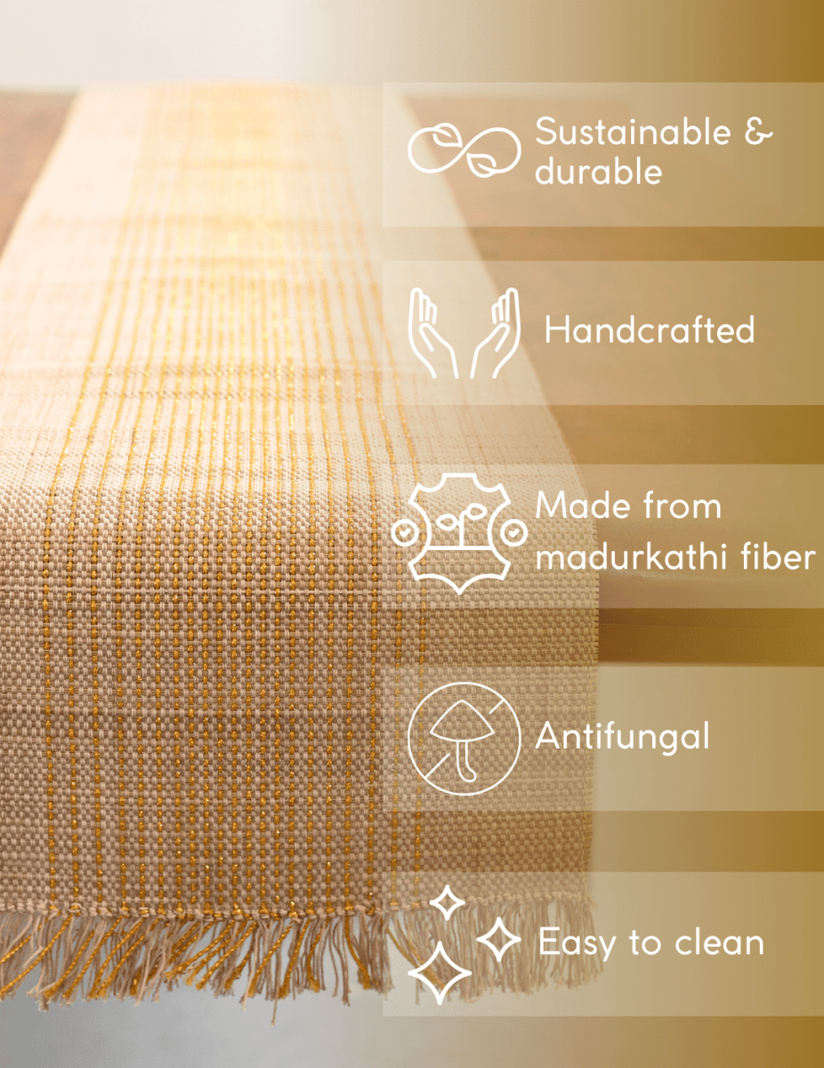Handmade Madurkathi Table Runner with Zari - Kadam Haat