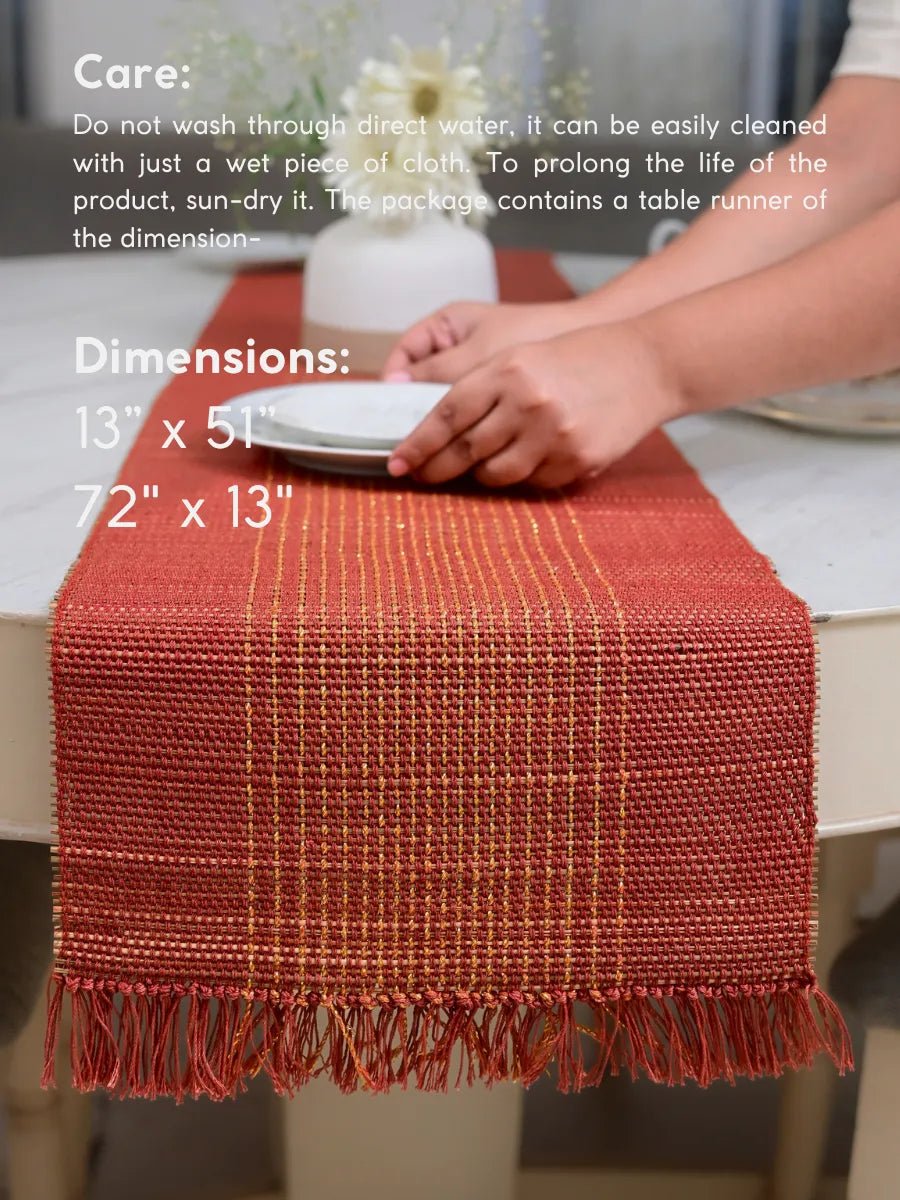 Handmade Madurkathi Zari Table Runner - Apple Red - Kadam Haat