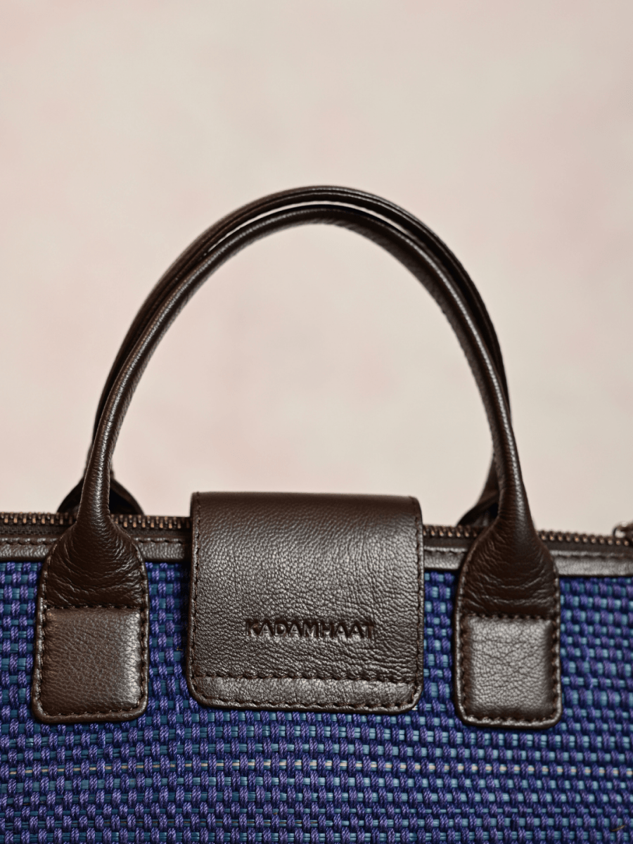 Handmade Mini Roll - up Madurkathi Bag - Blue - Kadam Haat