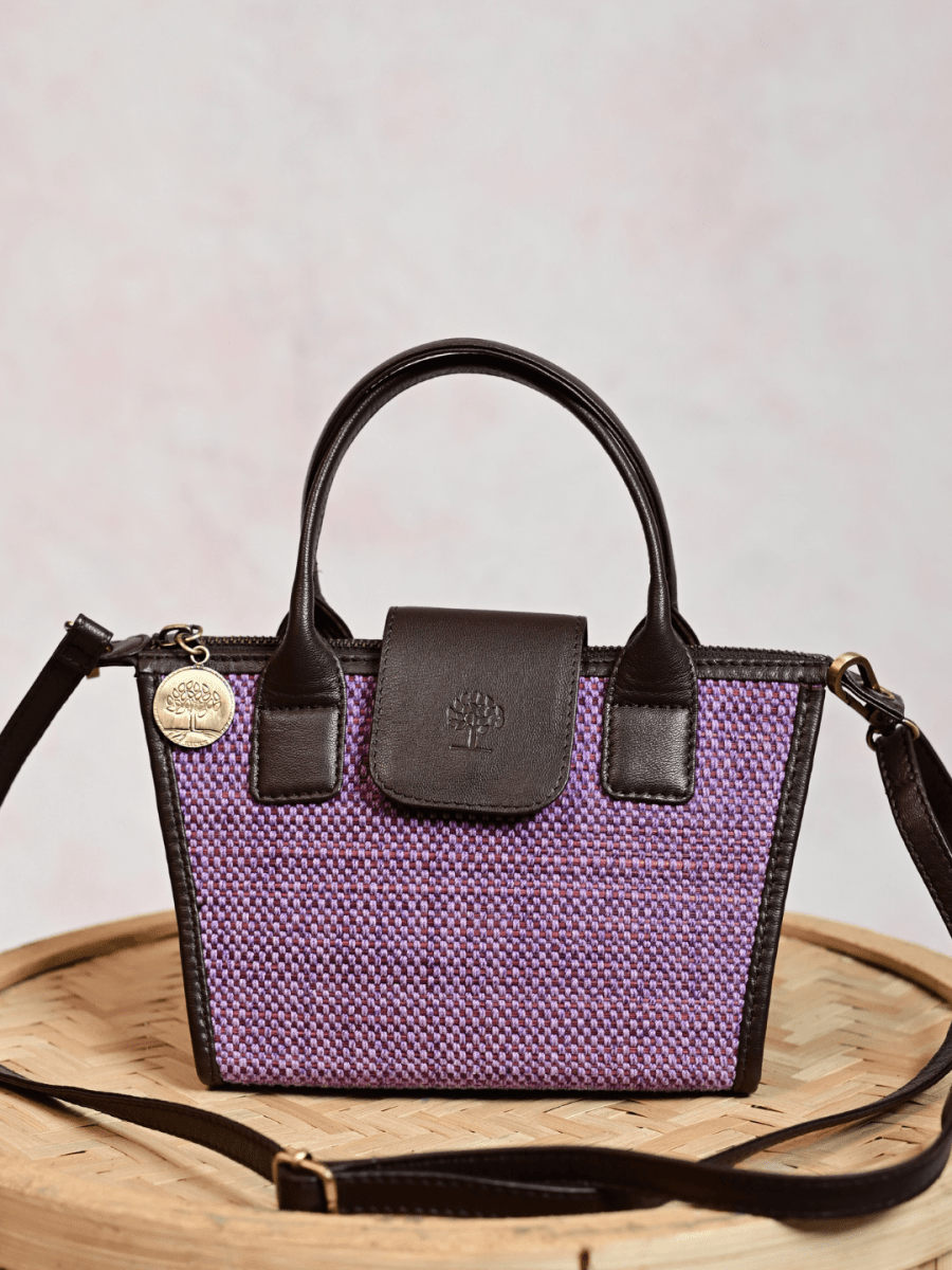 Handmade Mini Roll - up Madurkathi Bag - Lavender - Kadam Haat