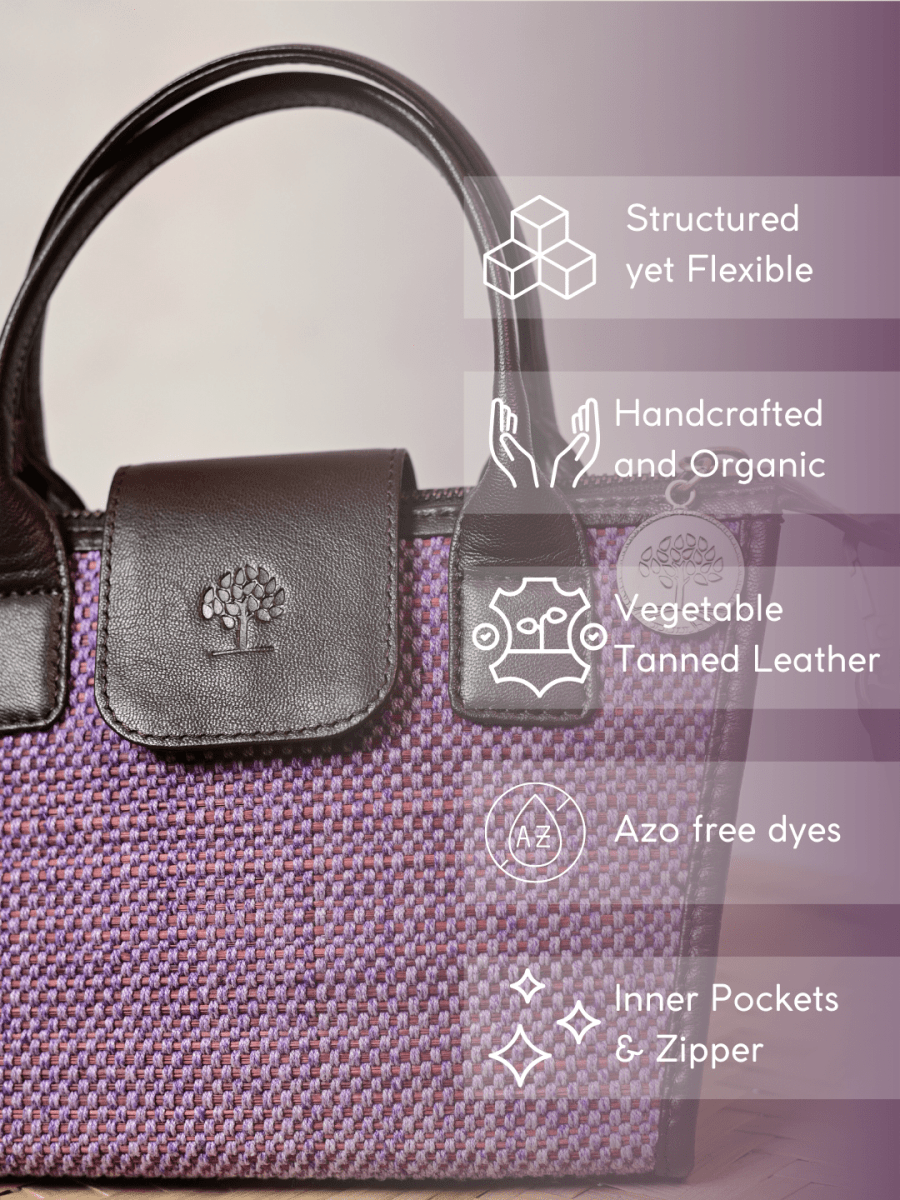 Handmade Mini Roll - up Madurkathi Bag - Lavender - Kadam Haat