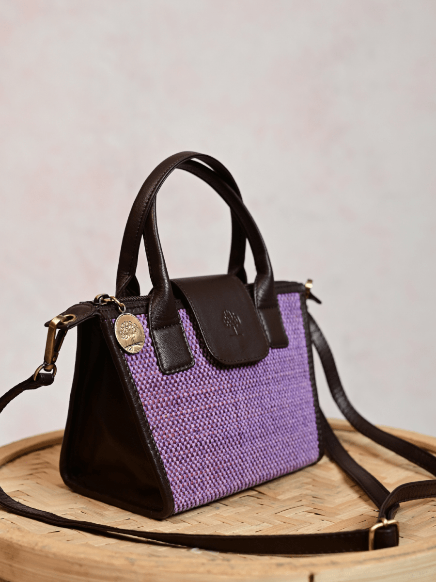 Handmade Mini Roll - up Madurkathi Bag - Lavender - Kadam Haat