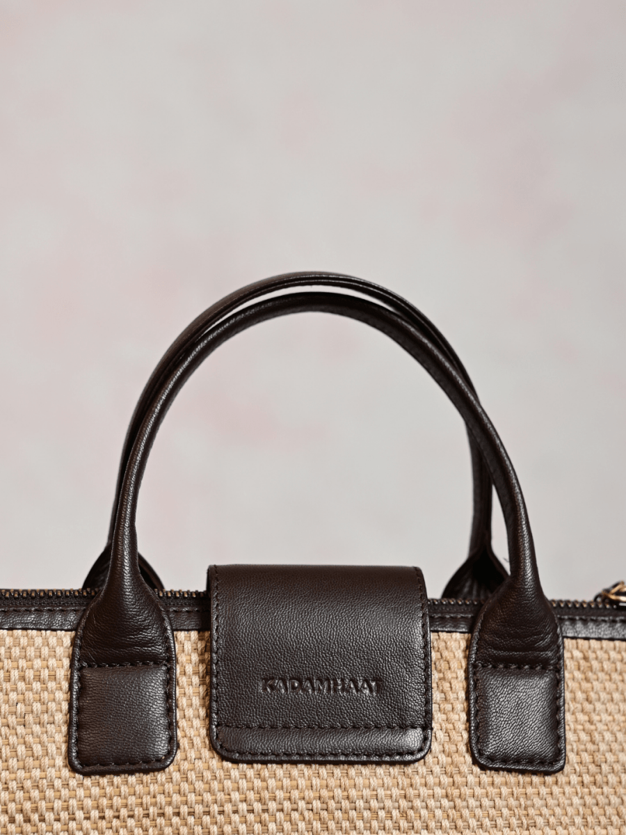 Handmade Mini Roll - up Madurkathi Bag - Natural - Kadam Haat