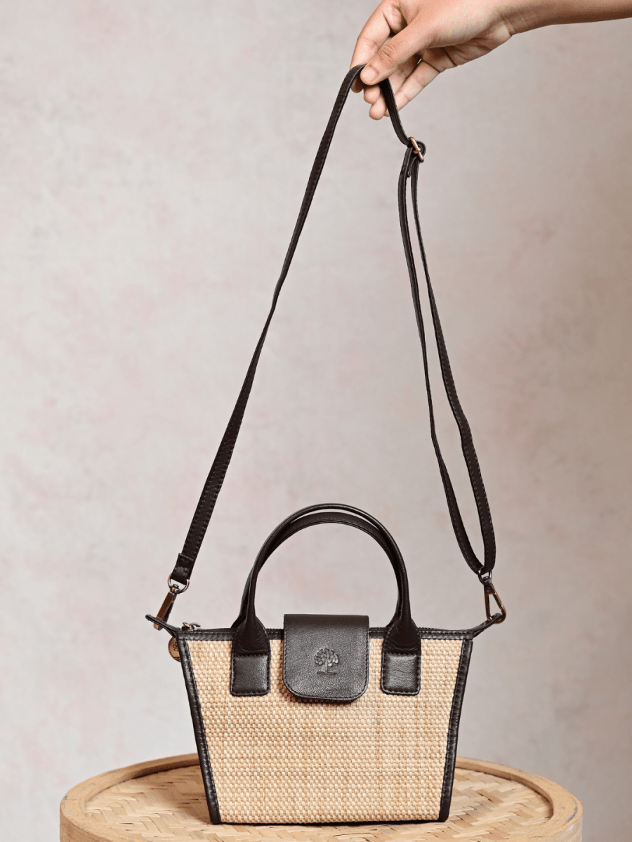 Handmade Mini Roll - up Madurkathi Bag - Natural - Kadam Haat