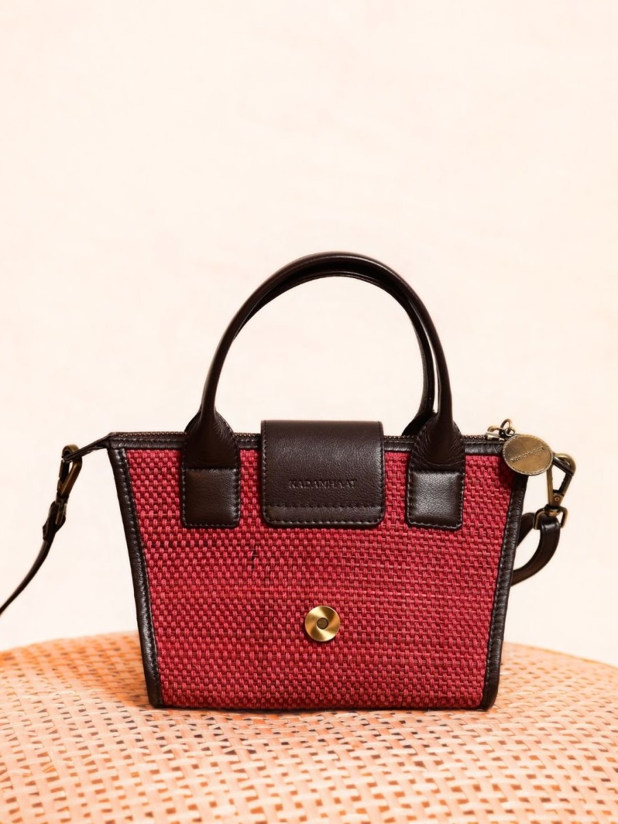 Handmade Mini Roll - up Madurkati Bag - Cherry Red - Kadam Haat