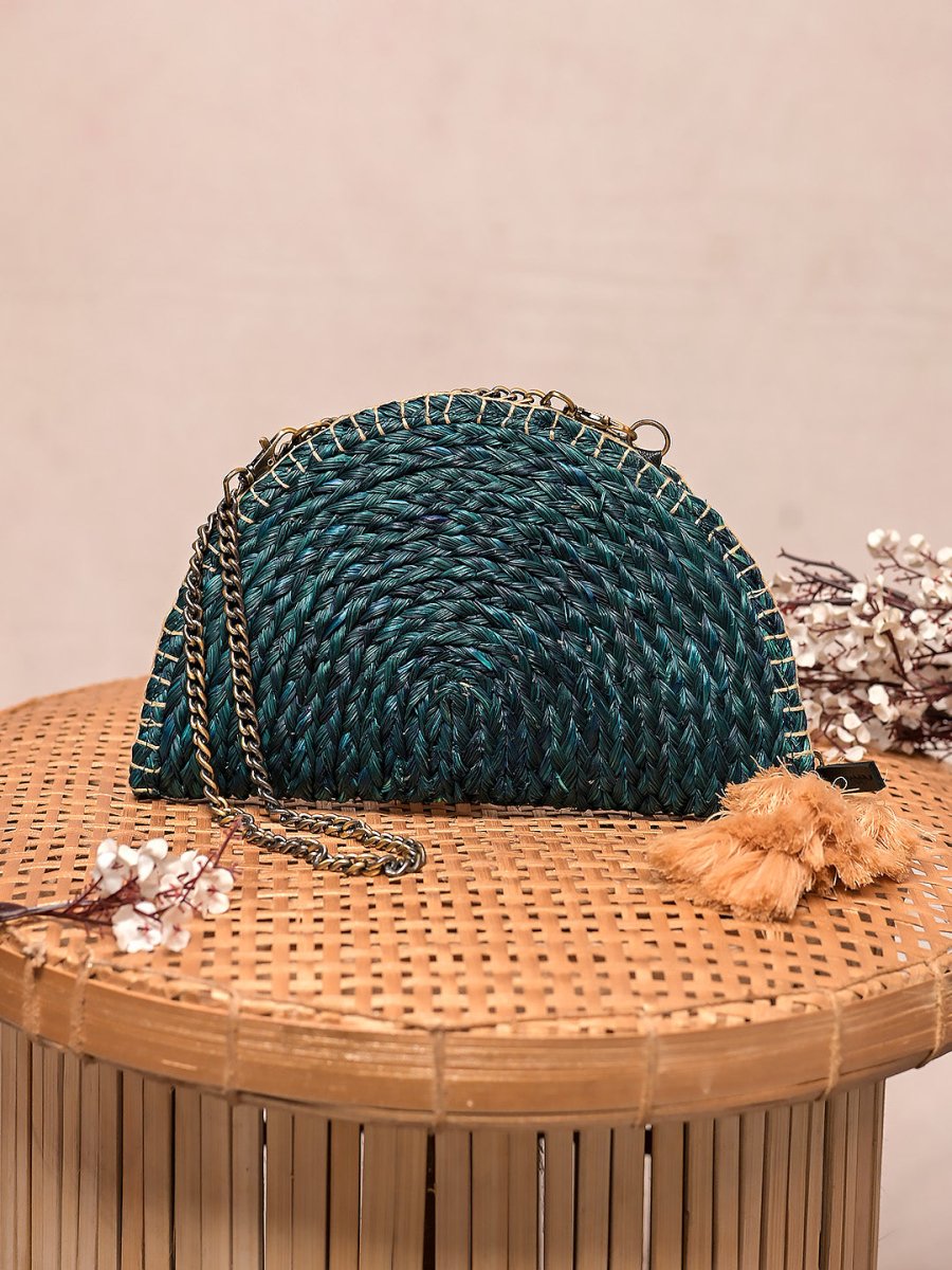 Handmade Moon Clutch with Silver Strap - Kadam Haat